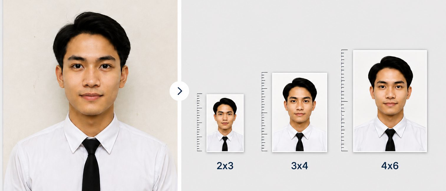 Ilustrasi pas foto ukuran 2x3, 3x4, dan 4x6